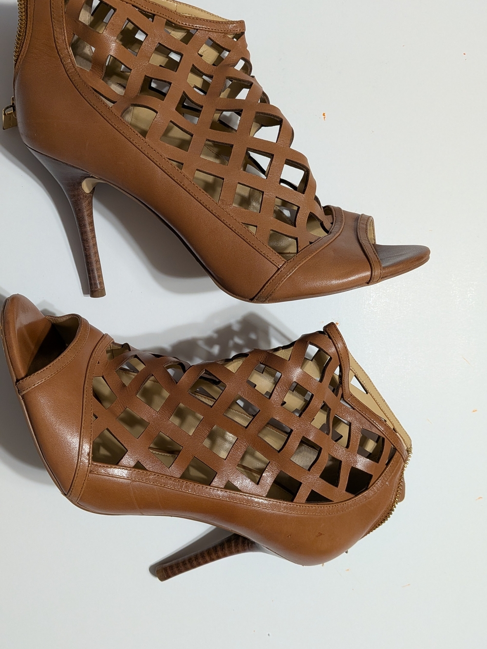 Michael Michael Kors Women's Tan Cutout Peep-Toe Stiletto Heels
